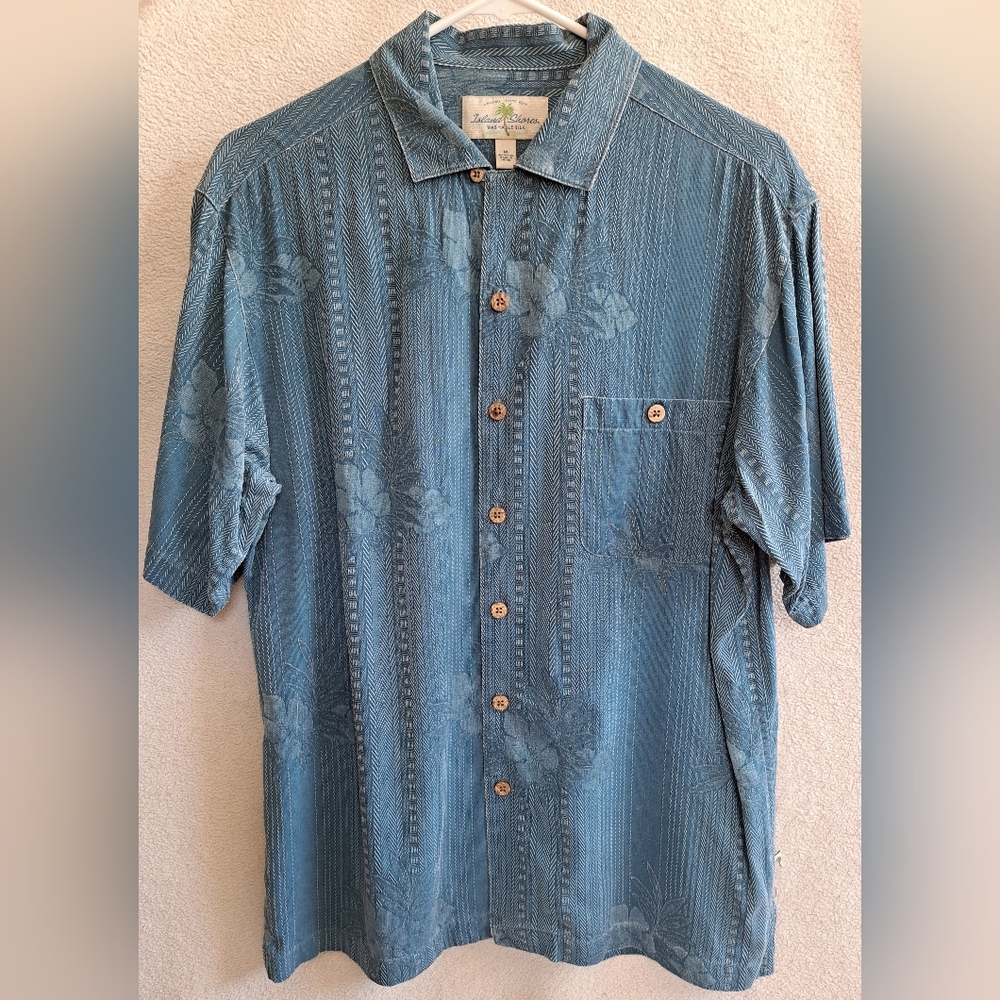 Men's Island Shores Blue Floral Washable Silk Button Down Shirt